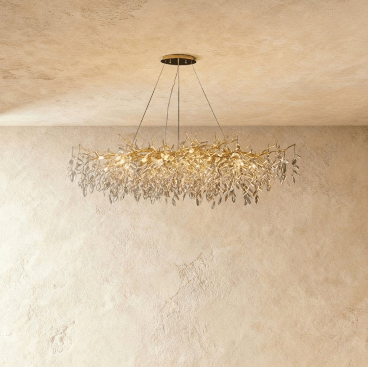 Modern Crystal Chandelier Gold Leaf Wreath LED Lifestyle