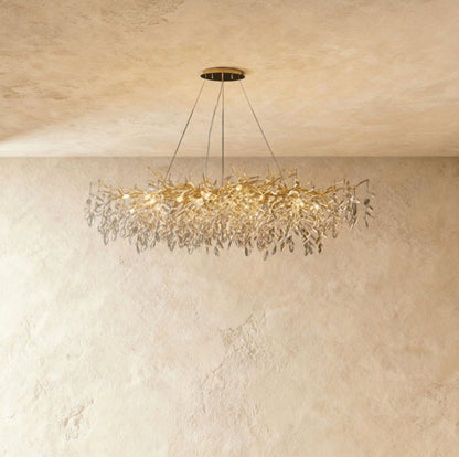 Modern Crystal Chandelier Gold Leaf Wreath LED Lifestyle
