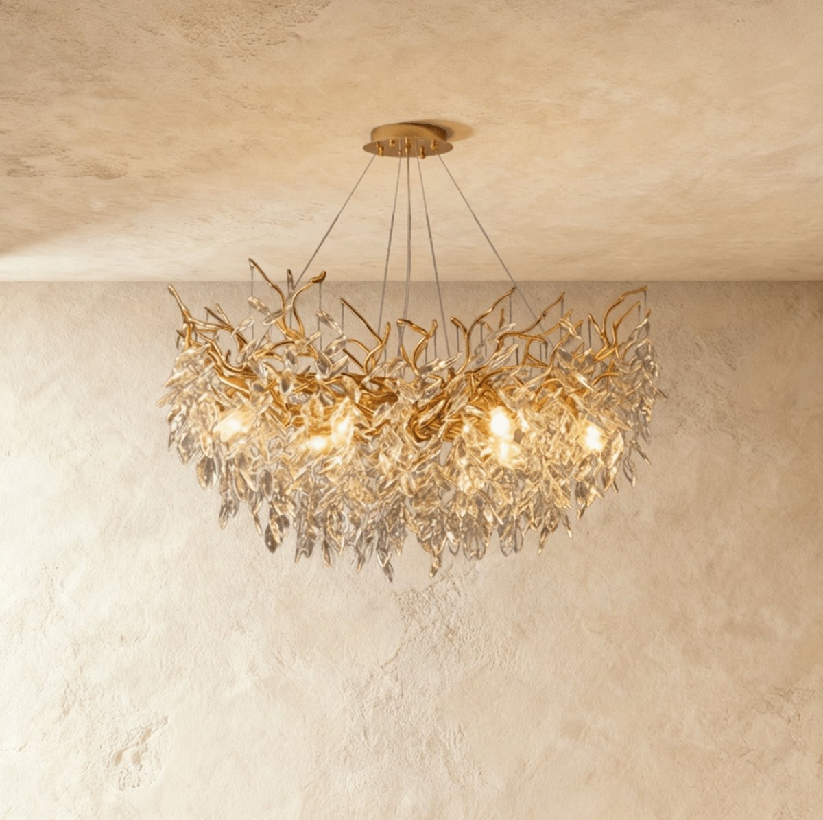 Modern Crystal Chandelier Gold Leaf Wreath LED Side