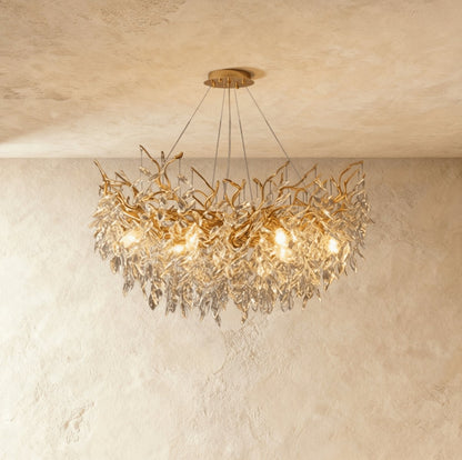 Modern Crystal Chandelier Gold Leaf Wreath LED Side