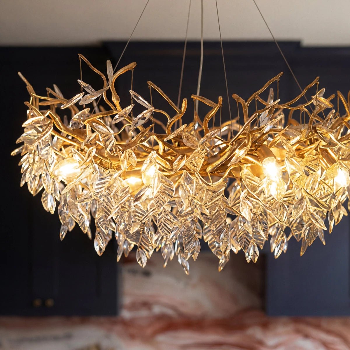 Modern Crystal Chandelier Gold Leaf Wreath LED View 14
