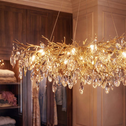 Modern Crystal Chandelier Gold Leaf Wreath LED View 16