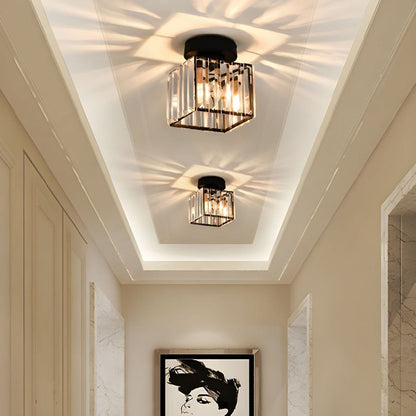 Modern Crystal Flush Mount Ceiling Light Cube Shade Angle