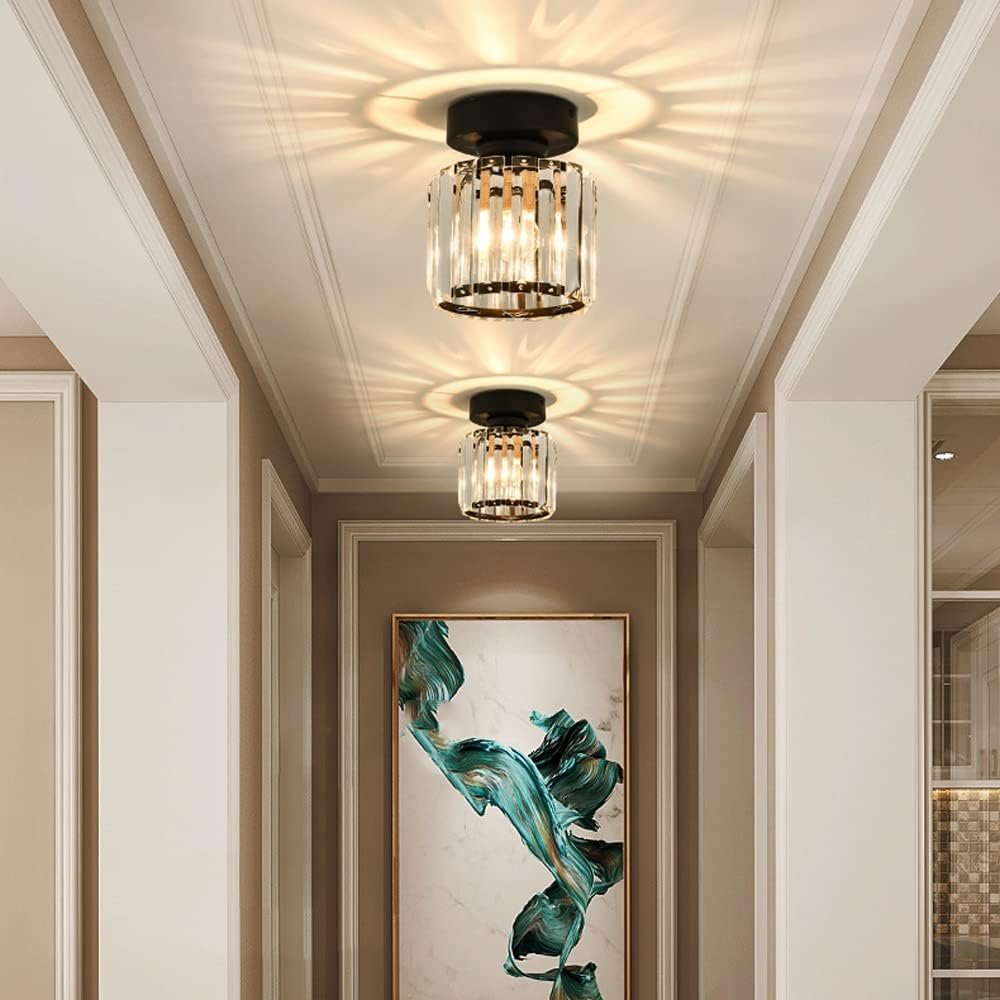 Modern Crystal Flush Mount Ceiling Light Cube Shade Back