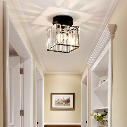 Modern Crystal Flush Mount Ceiling Light Cube Shade Detail