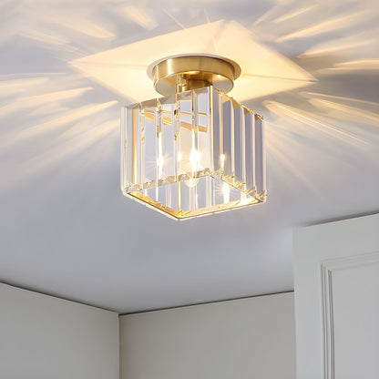 Modern Crystal Flush Mount Ceiling Light Cube Shade Full