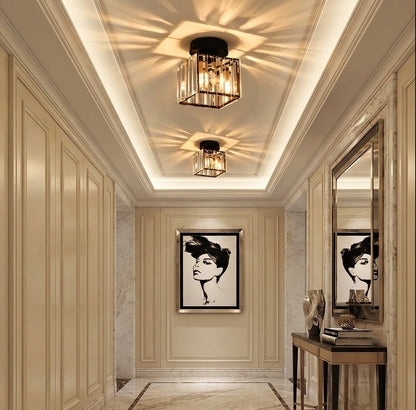 Modern Crystal Flush Mount Ceiling Light Cube Shade Hero