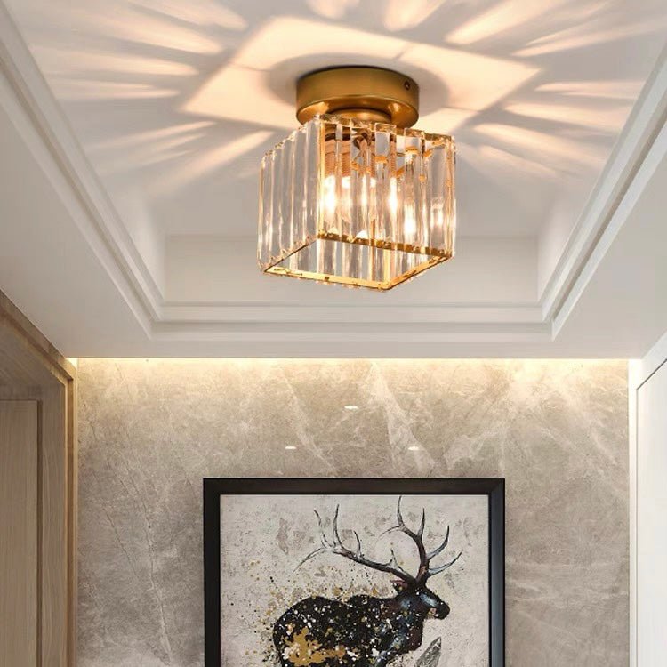 Modern Crystal Flush Mount Ceiling Light Cube Shade Lifestyle