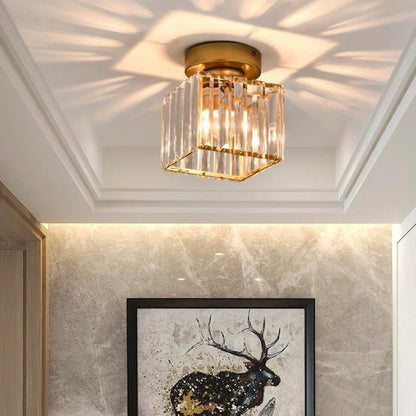 Modern Crystal Flush Mount Ceiling Light Cube Shade Lifestyle