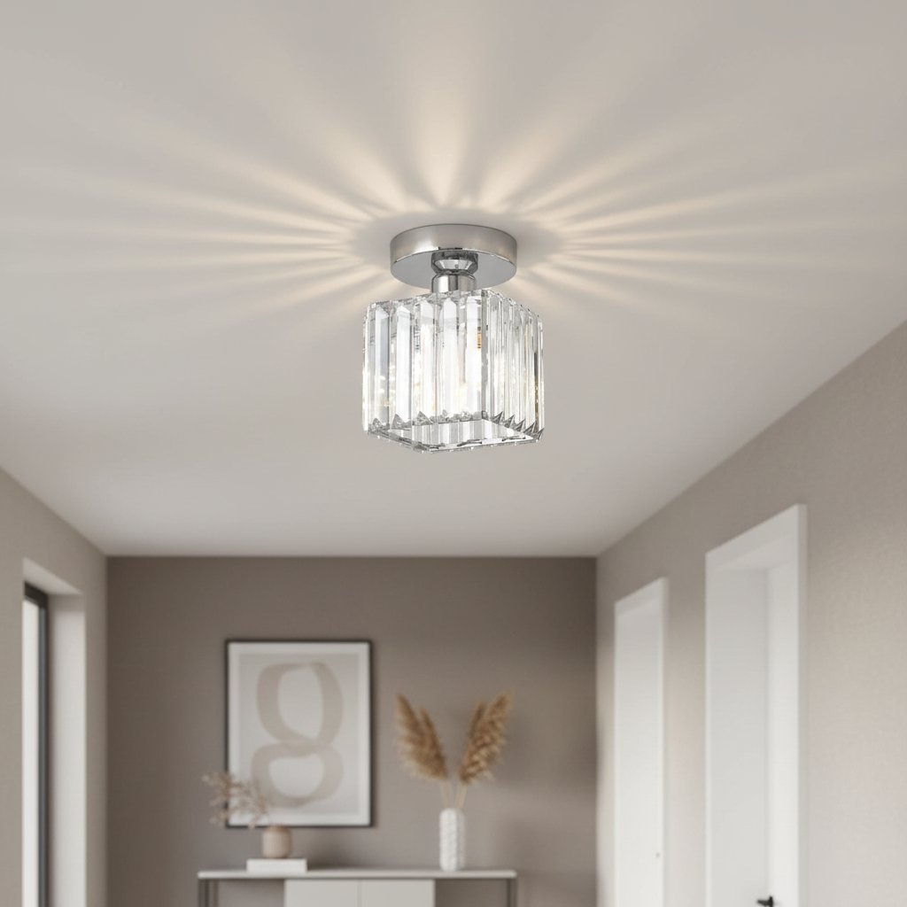 Modern Crystal Flush Mount Ceiling Light Cube Shade View 14