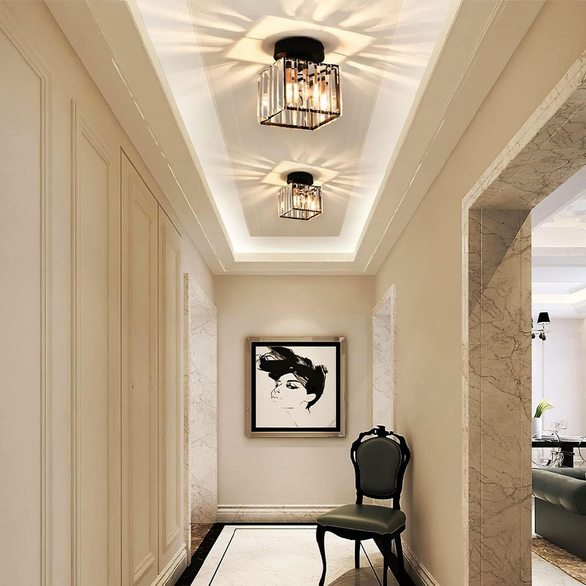 Modern Crystal Flush Mount Ceiling Light Cube Shade View 18