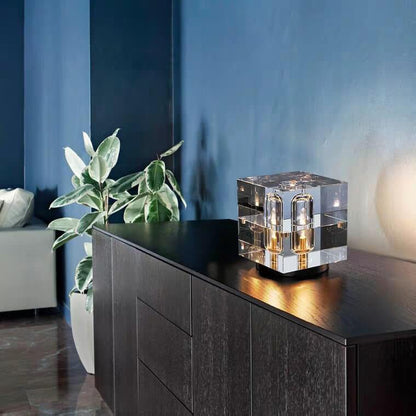 Modern Crystal Geometric Table Lamp Faceted Block Alternate