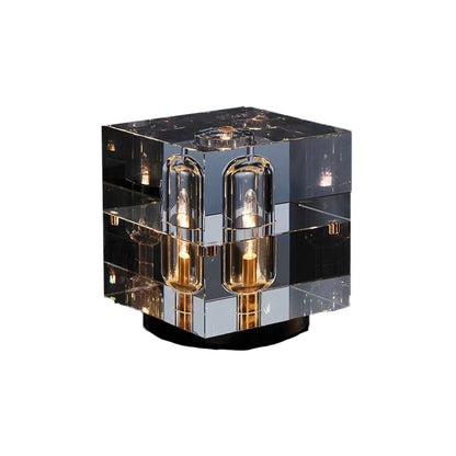 Modern Crystal Geometric Table Lamp Faceted Block Front