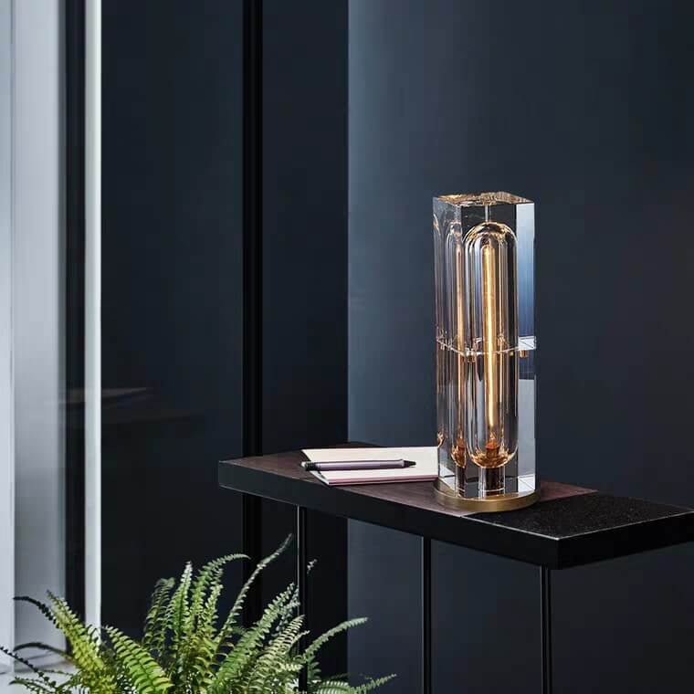 Modern Crystal Geometric Table Lamp Faceted Block View 11