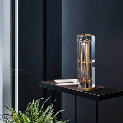 Modern Crystal Geometric Table Lamp Faceted Block View 11