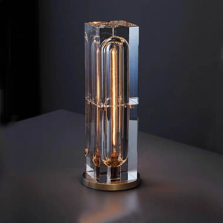Modern Crystal Geometric Table Lamp Faceted Block View 12