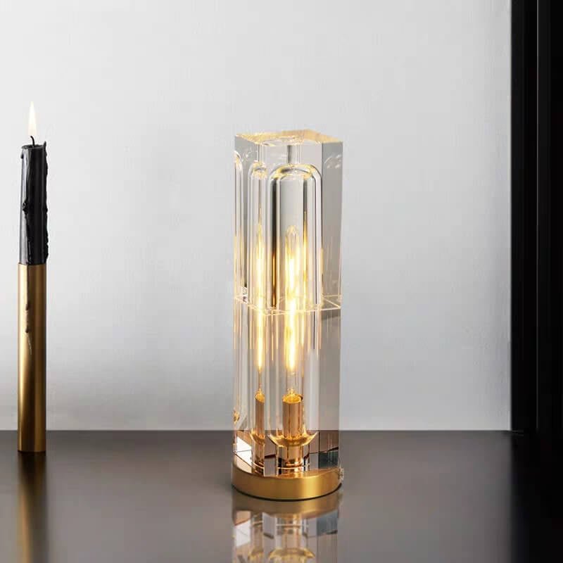 Modern Crystal Geometric Table Lamp Faceted Block View 13