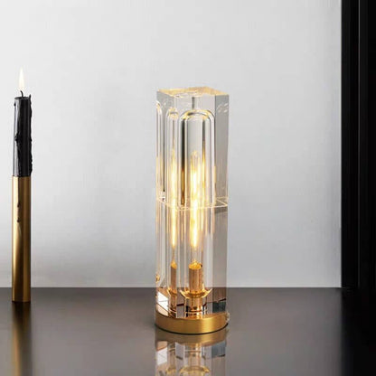 Modern Crystal Geometric Table Lamp Faceted Block View 13