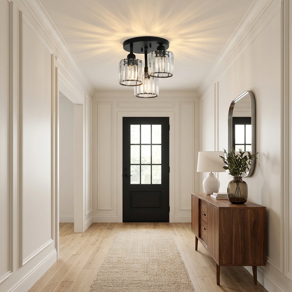 Modern Crystal Semi Flush Bedroom Ceiling Lights Detail