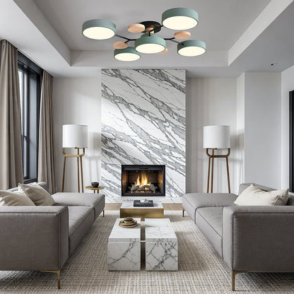 Modern Iron Ceiling Light Branching Round Shades Alternate