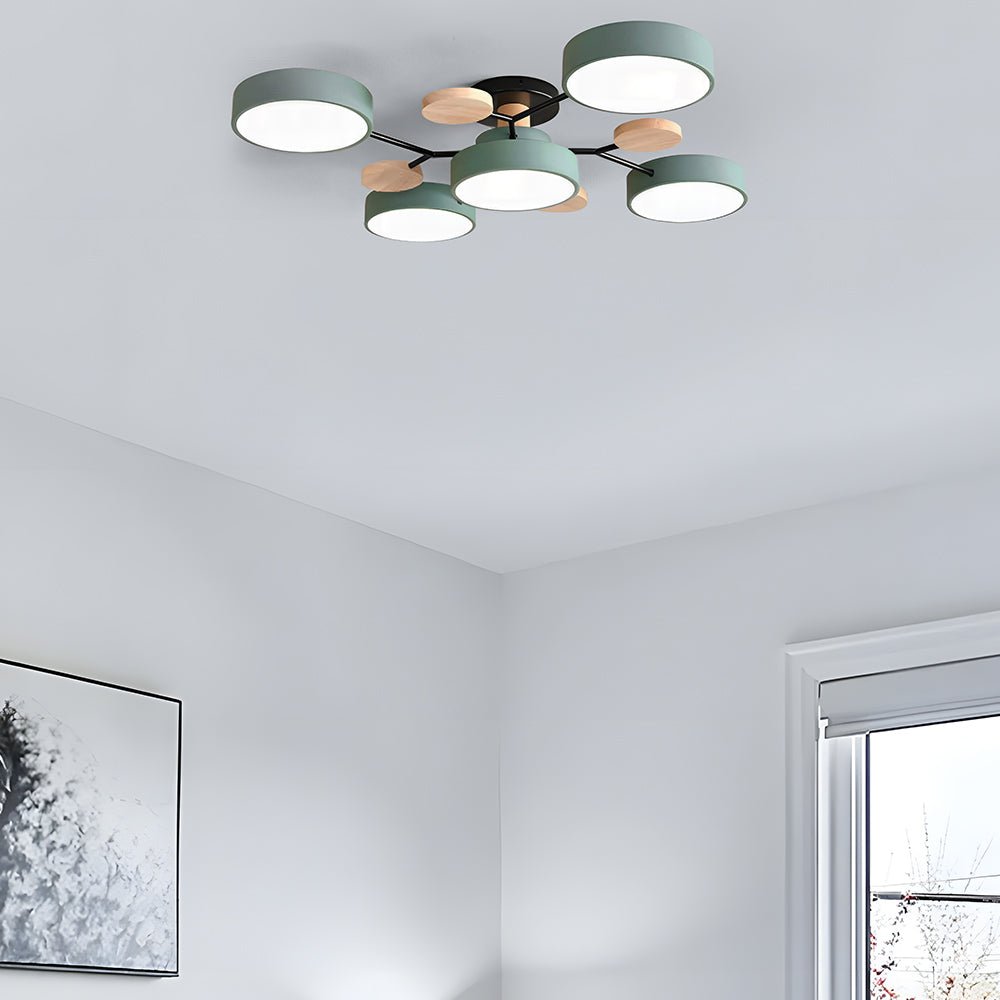 Modern Iron Ceiling Light Branching Round Shades Angle