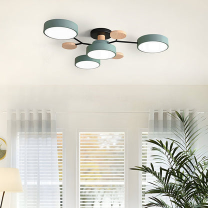 Modern Iron Ceiling Light Branching Round Shades Close Up