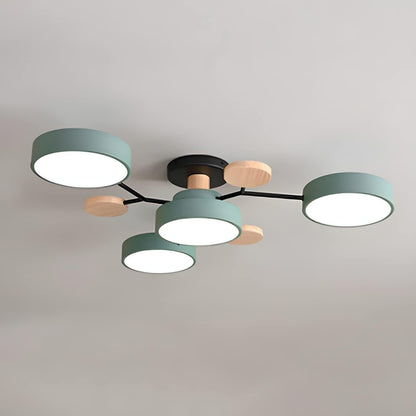 Modern Iron Ceiling Light Branching Round Shades Front