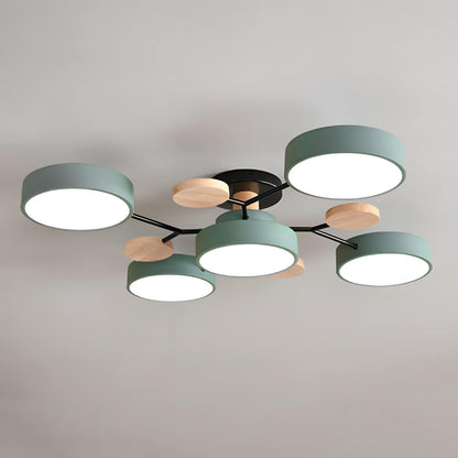 Modern Iron Ceiling Light Branching Round Shades Full