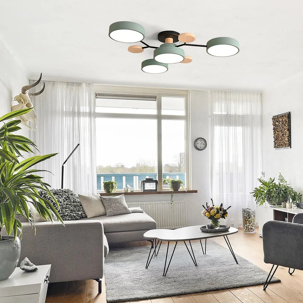 Modern Iron Ceiling Light Branching Round Shades Side