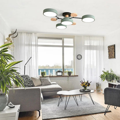 Modern Iron Ceiling Light Branching Round Shades Side
