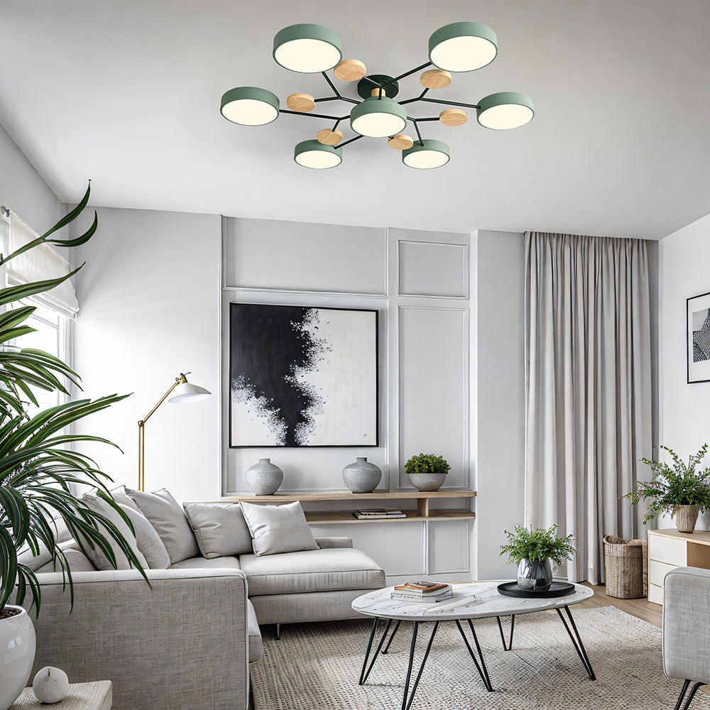Modern Iron Ceiling Light Branching Round Shades View 17