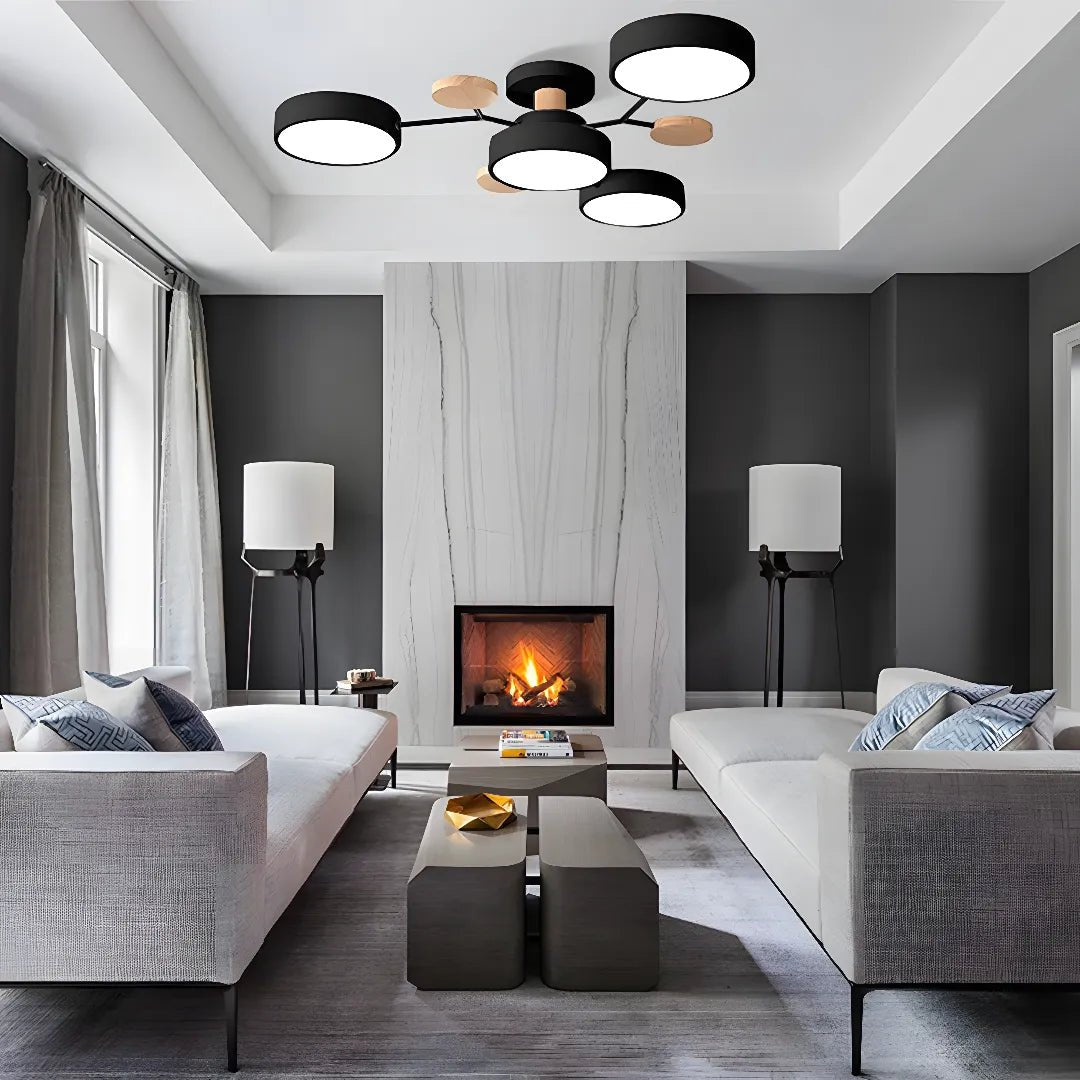 Modern Iron Ceiling Light Branching Round Shades View 44