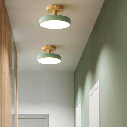 Modern Iron Ceiling Light Round Drum Shade Front