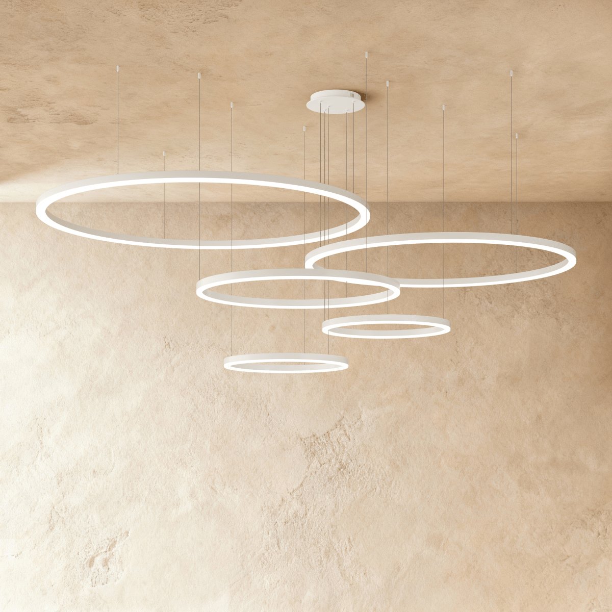 Modern Iron Chandelier Concentric Rings LED Close Up