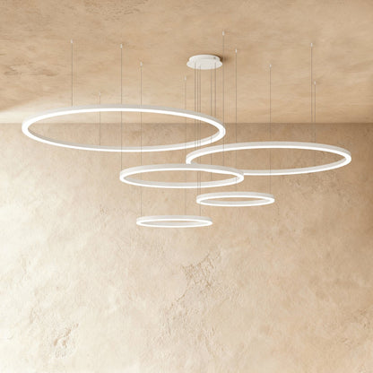 Modern Iron Chandelier Concentric Rings LED Close Up