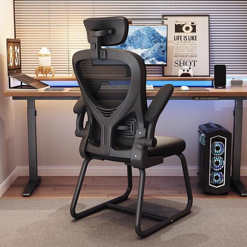 Modern Metal Ergonomic Mesh Desk Chair Sled Base Close Up