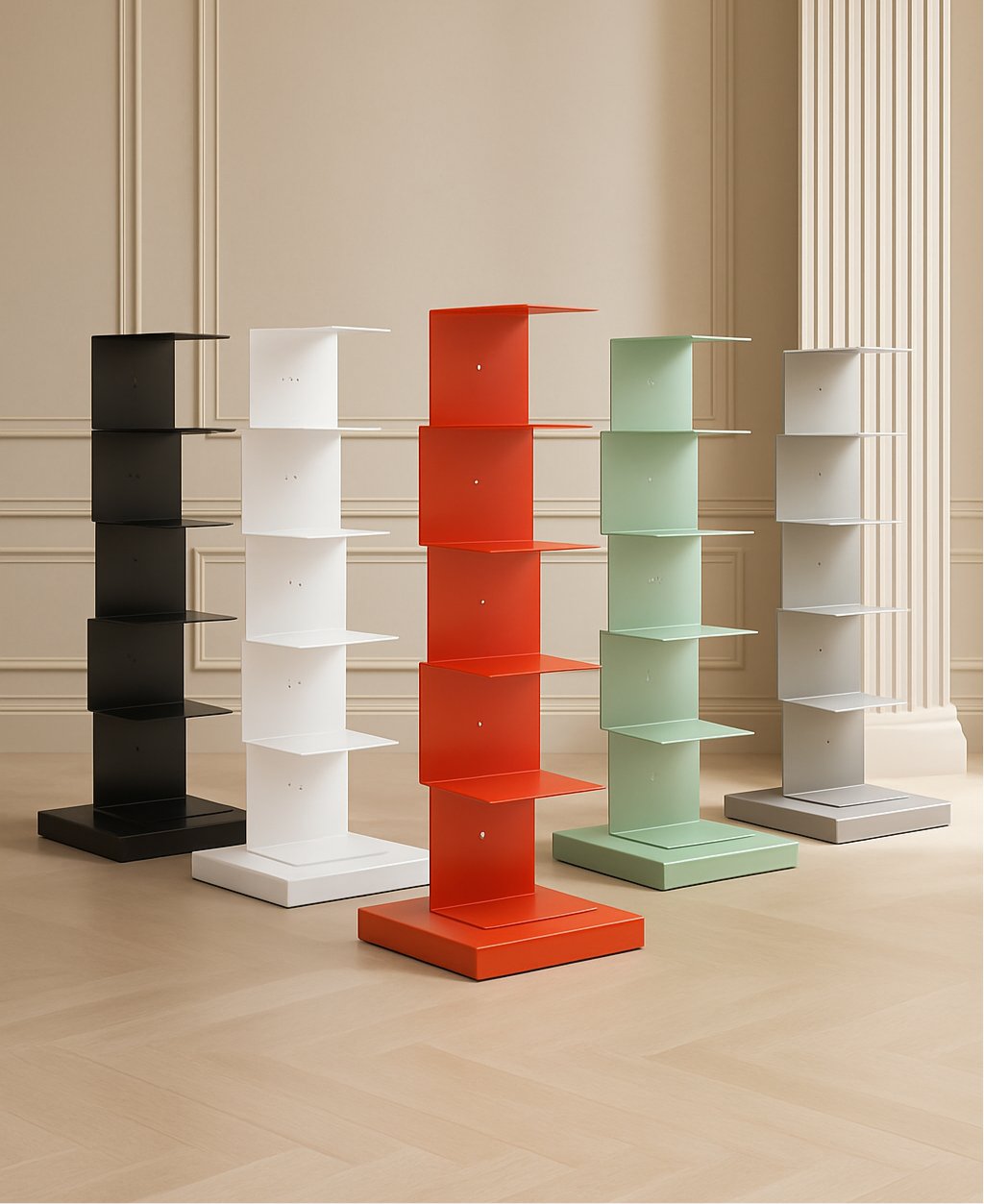 Modern Metal Floating Bookshelf Staggered Shelves Front