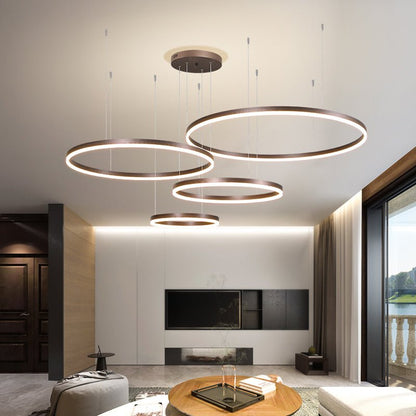Modern Metal Pendant Light Concentric Rings Close Up