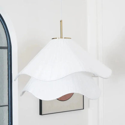 Modern Metal Pendant Light Pleated Fabric Tiered Shade Alternate