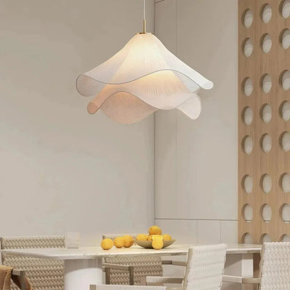 Modern Metal Pendant Light Pleated Fabric Tiered Shade Back