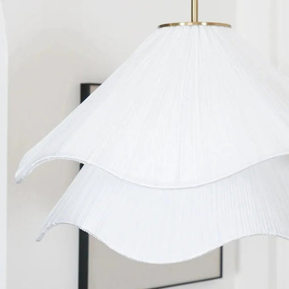 Modern Metal Pendant Light Pleated Fabric Tiered Shade Close Up