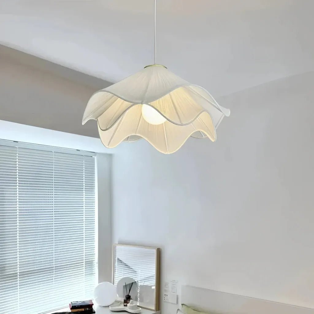 Modern Metal Pendant Light Pleated Fabric Tiered Shade Detail