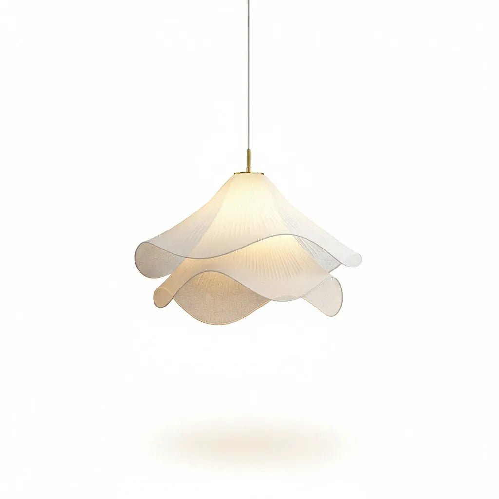 Modern Metal Pendant Light Pleated Fabric Tiered Shade Front
