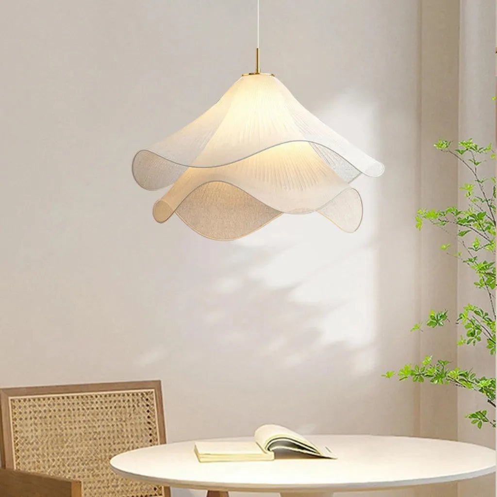 Modern Metal Pendant Light Pleated Fabric Tiered Shade Full