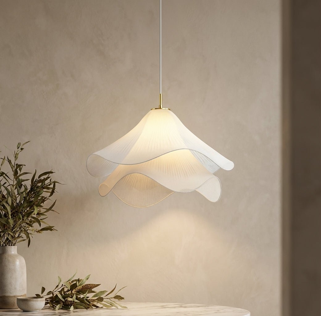 Modern Metal Pendant Light Pleated Fabric Tiered Shade Hero