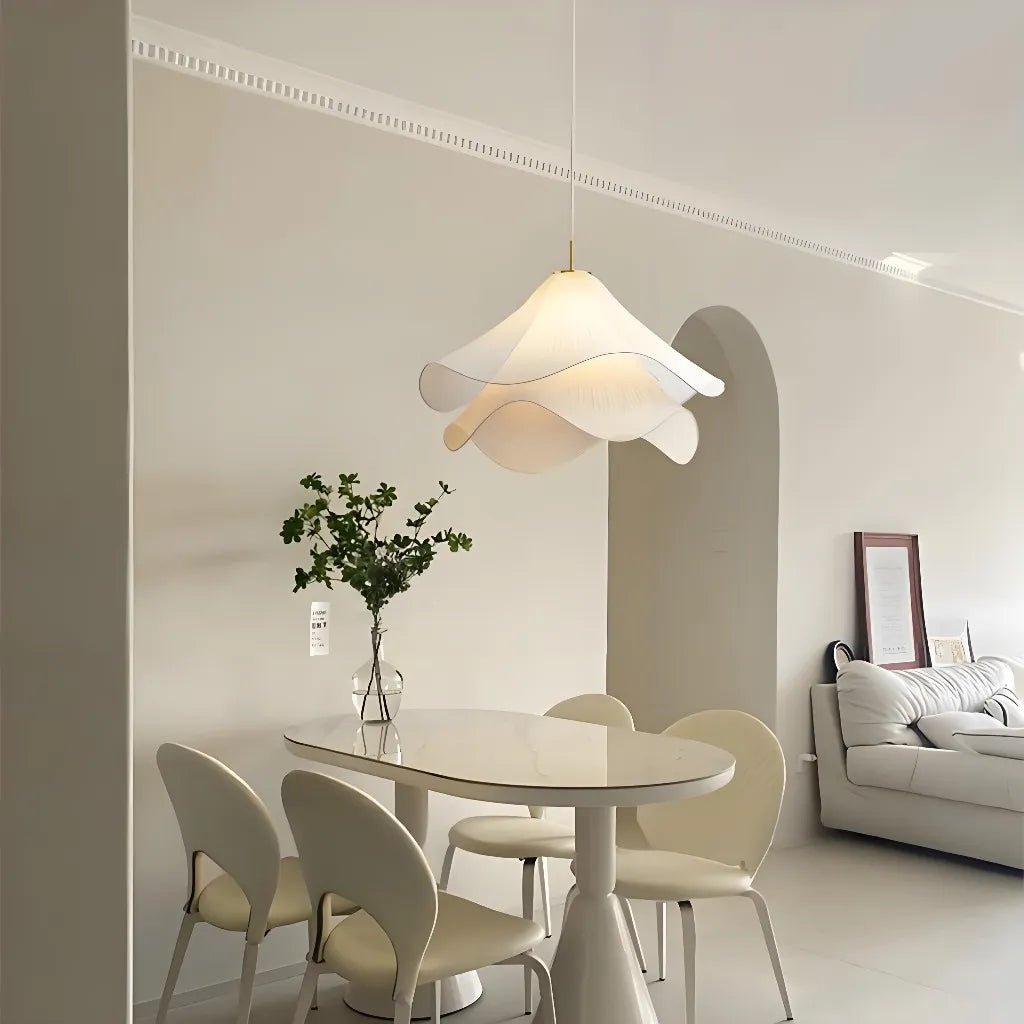 Modern Metal Pendant Light Pleated Fabric Tiered Shade Side