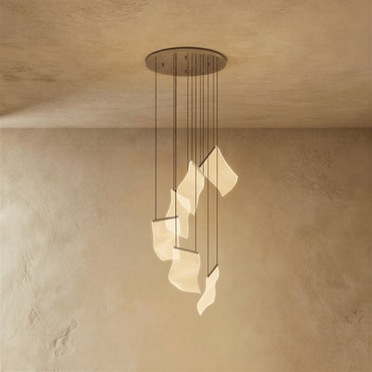 Modern Metal Round Ceiling Mount Chandelier Cascading Panels Detail