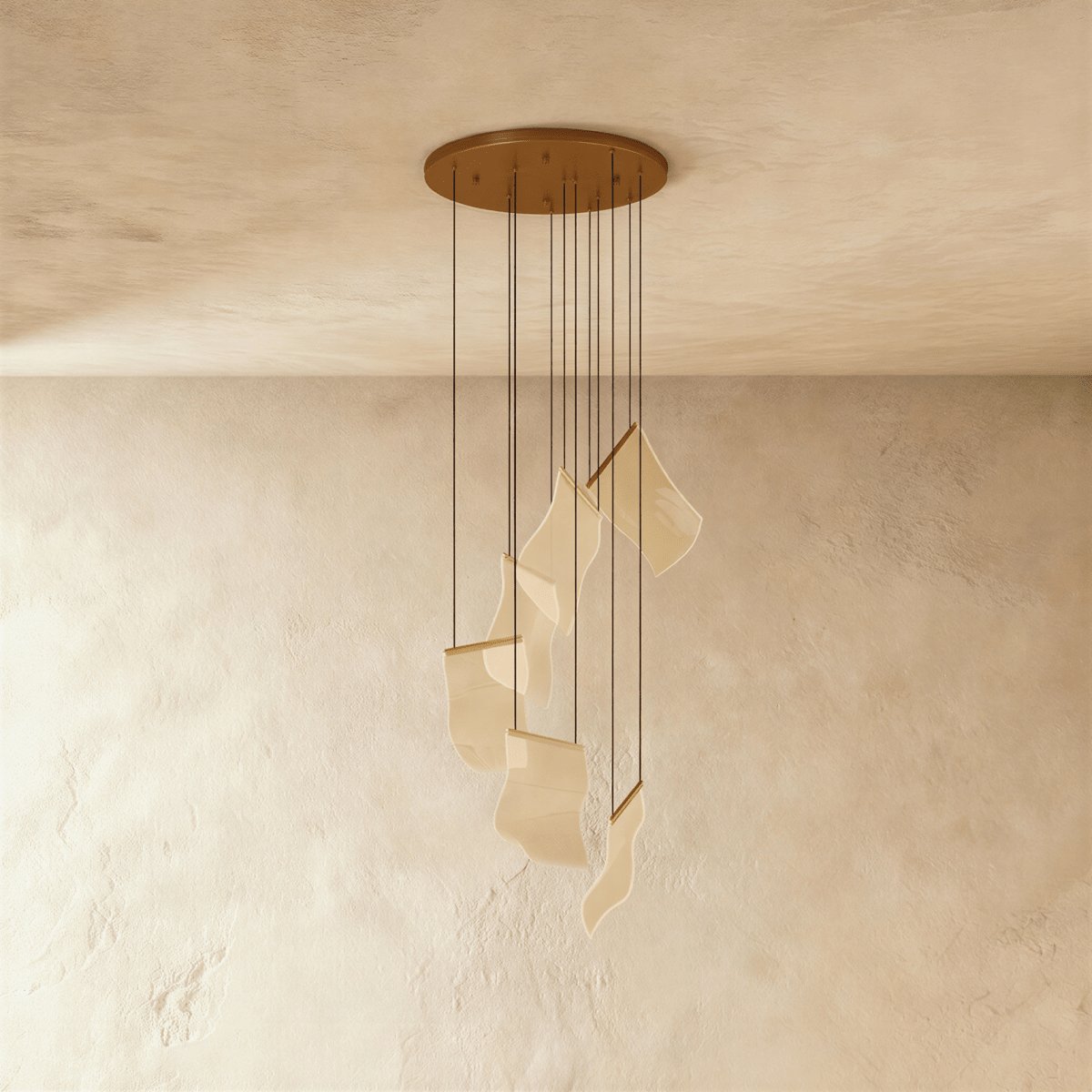 Modern Metal Round Ceiling Mount Chandelier Cascading Panels Front