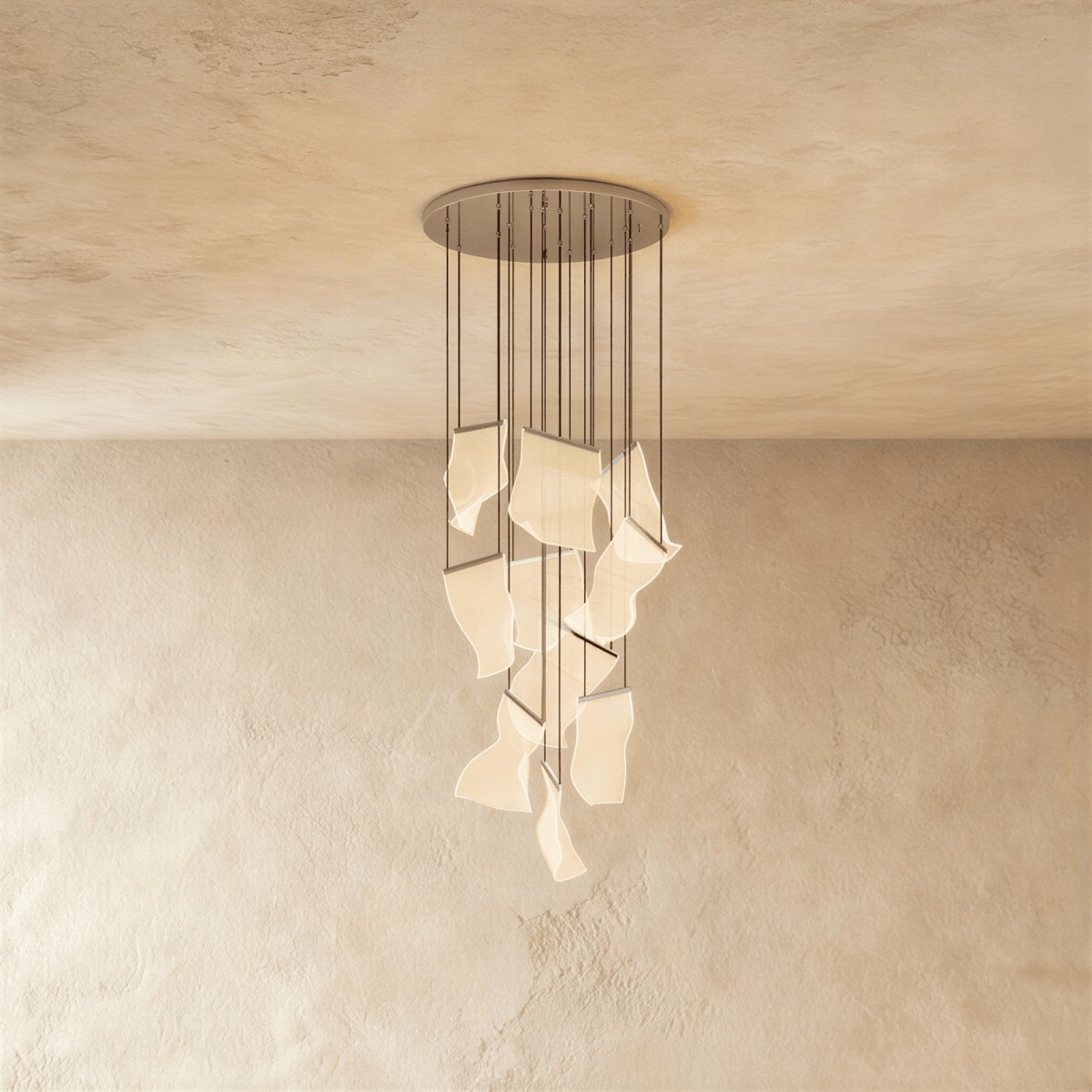 Modern Metal Round Ceiling Mount Chandelier Cascading Panels Full