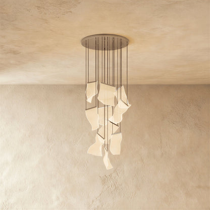 Modern Metal Round Ceiling Mount Chandelier Cascading Panels Full